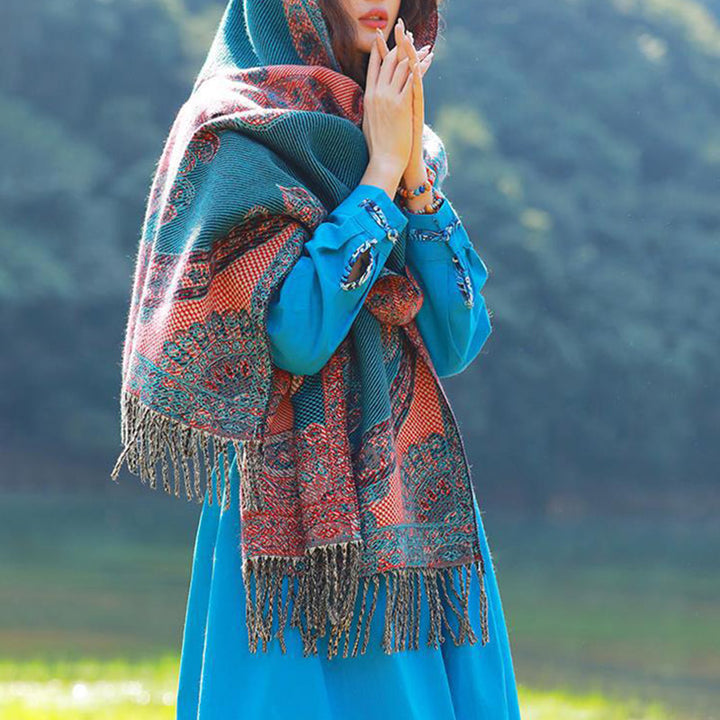 Buddha Stones Tybetańskie Liście Winorośli Wzór Projekt Szal Przytulny Szal Podróżny Otulacz - image 26