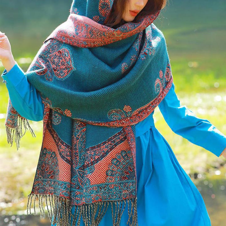 Buddha Stones Tybetańskie Liście Winorośli Wzór Projekt Szal Przytulny Szal Podróżny Otulacz - image 24