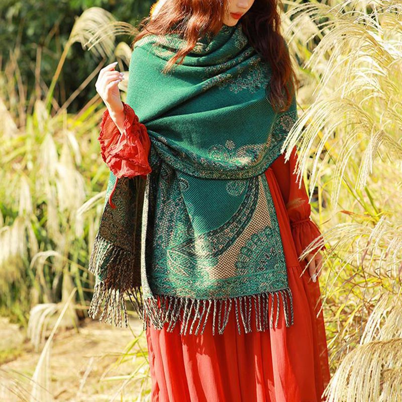 Buddha Stones Tybetańskie Liście Winorośli Wzór Projekt Szal Przytulny Szal Podróżny Otulacz - image 32