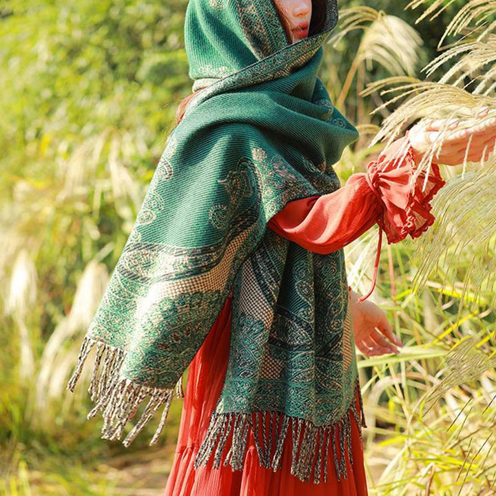 Buddha Stones Tybetańskie Liście Winorośli Wzór Projekt Szal Przytulny Szal Podróżny Otulacz - image 39