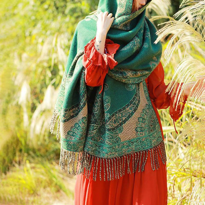 Buddha Stones Tybetańskie Liście Winorośli Wzór Projekt Szal Przytulny Szal Podróżny Otulacz - image 35