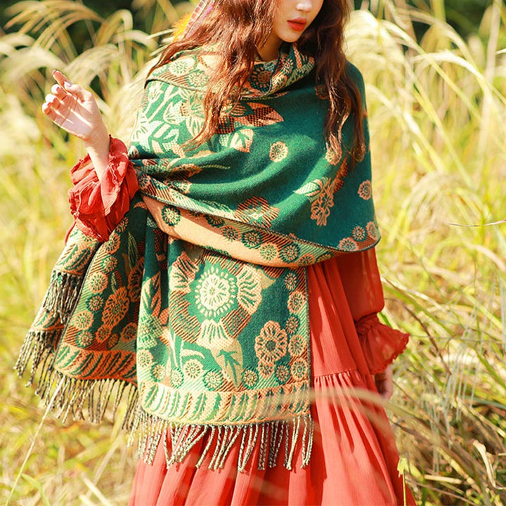 Buddha Stones Tybetańskie Kwiaty Kwiatowe Liście Wzór Projekt Szal Przytulny Podróżny Szalik Owijany - image 21