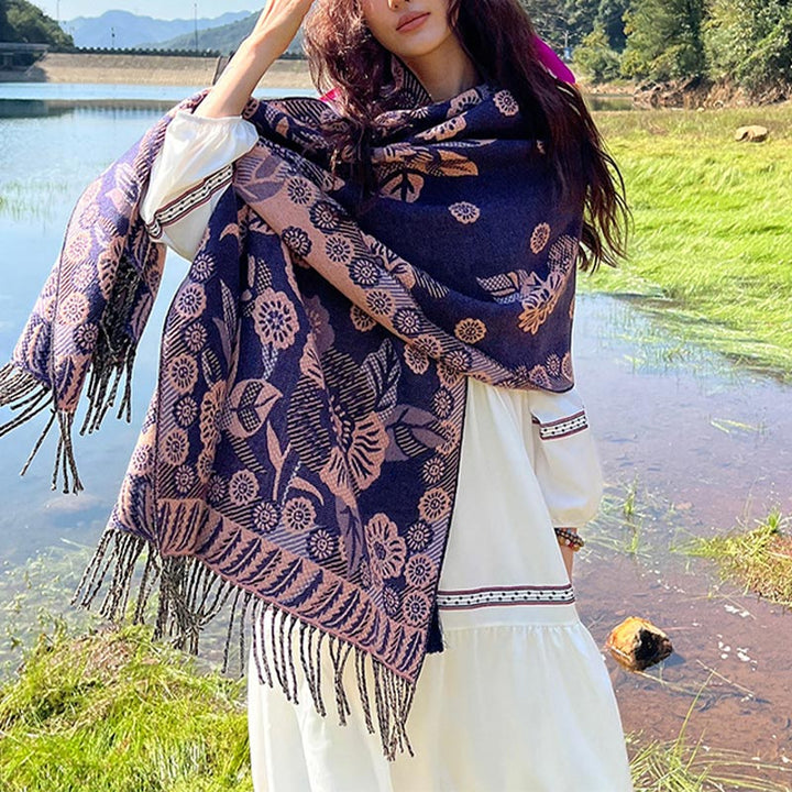 Buddha Stones Tybetańskie Kwiaty Kwiatowe Liście Wzór Projekt Szal Przytulny Podróżny Szalik Owijany - Orchidea - image 35