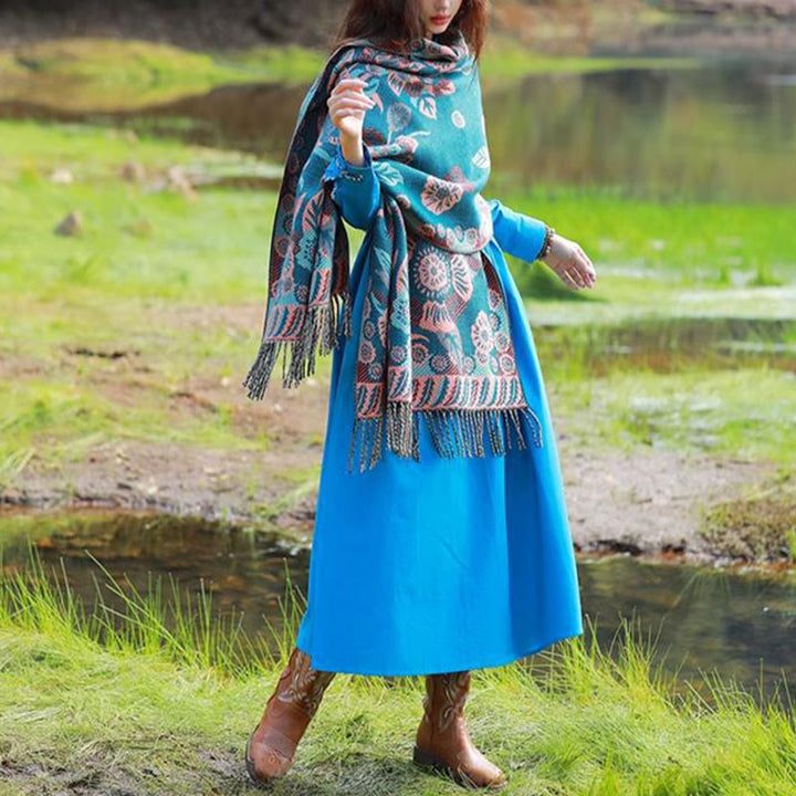 Buddha Stones Tybetańskie Kwiaty Kwiatowe Liście Wzór Projekt Szal Przytulny Podróżny Szalik Owijany - image 3