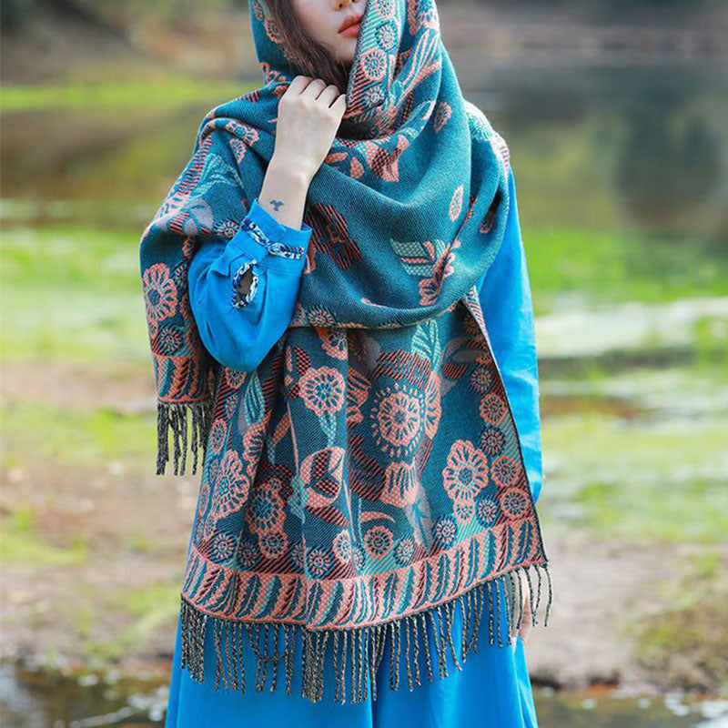 Buddha Stones Tybetańskie Kwiaty Kwiatowe Liście Wzór Projekt Szal Przytulny Podróżny Szalik Owijany - image 8