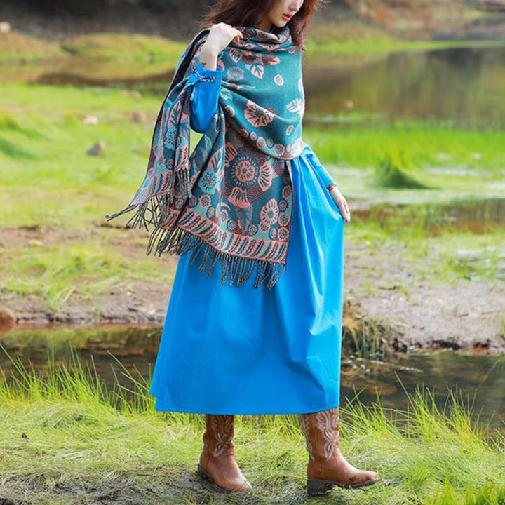 Buddha Stones Tybetańskie Kwiaty Kwiatowe Liście Wzór Projekt Szal Przytulny Podróżny Szalik Owijany - image 7