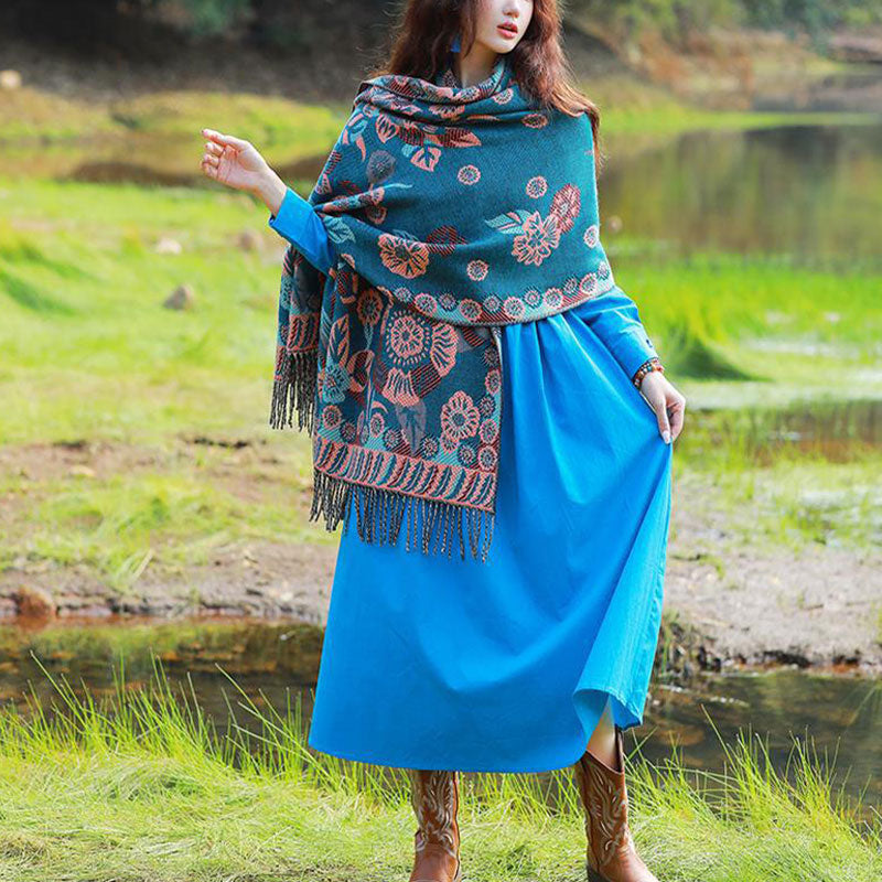 Buddha Stones Tybetańskie Kwiaty Kwiatowe Liście Wzór Projekt Szal Przytulny Podróżny Szalik Owijany - image 9