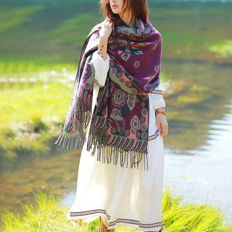 Buddha Stones Tybetańskie Kwiaty Kwiatowe Liście Wzór Projekt Szal Przytulny Podróżny Szalik Owijany - image 16