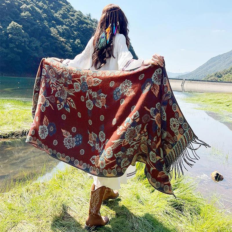 Buddha Stones Tybetańskie Kwiaty Kwiatowe Liście Wzór Projekt Szal Przytulny Podróżny Szalik Owijany - image 30