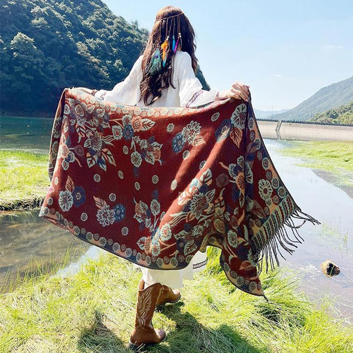 Buddha Stones Tybetańskie Kwiaty Kwiatowe Liście Wzór Projekt Szal Przytulny Podróżny Szalik Owijany - image 30