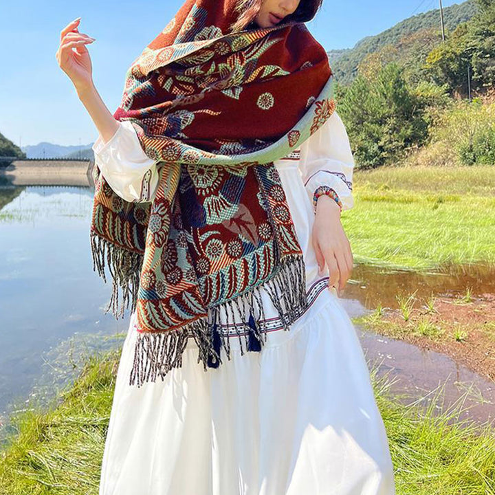 Buddha Stones Tybetańskie Kwiaty Kwiatowe Liście Wzór Projekt Szal Przytulny Podróżny Szalik Owijany - image 32