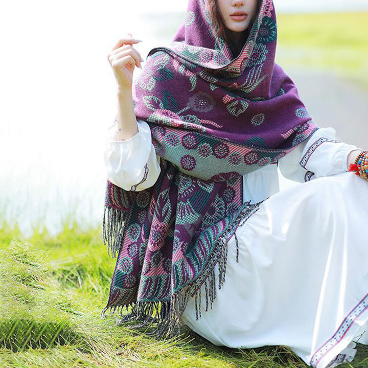 Buddha Stones Tybetańskie Kwiaty Kwiatowe Liście Wzór Projekt Szal Przytulny Podróżny Szalik Owijany - image 17