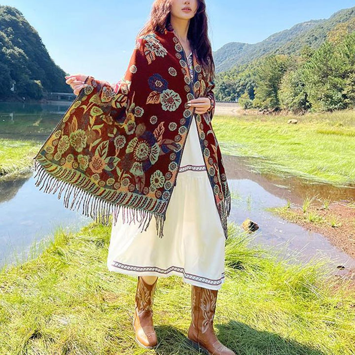 Buddha Stones Tybetańskie Kwiaty Kwiatowe Liście Wzór Projekt Szal Przytulny Podróżny Szalik Owijany - image 31