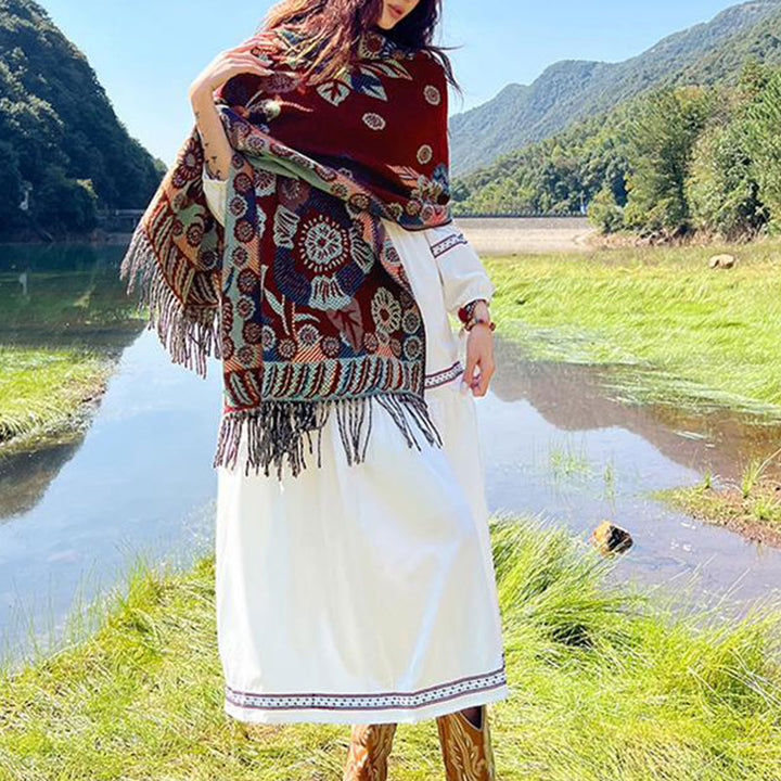 Buddha Stones Tybetańskie Kwiaty Kwiatowe Liście Wzór Projekt Szal Przytulny Podróżny Szalik Owijany - image 34