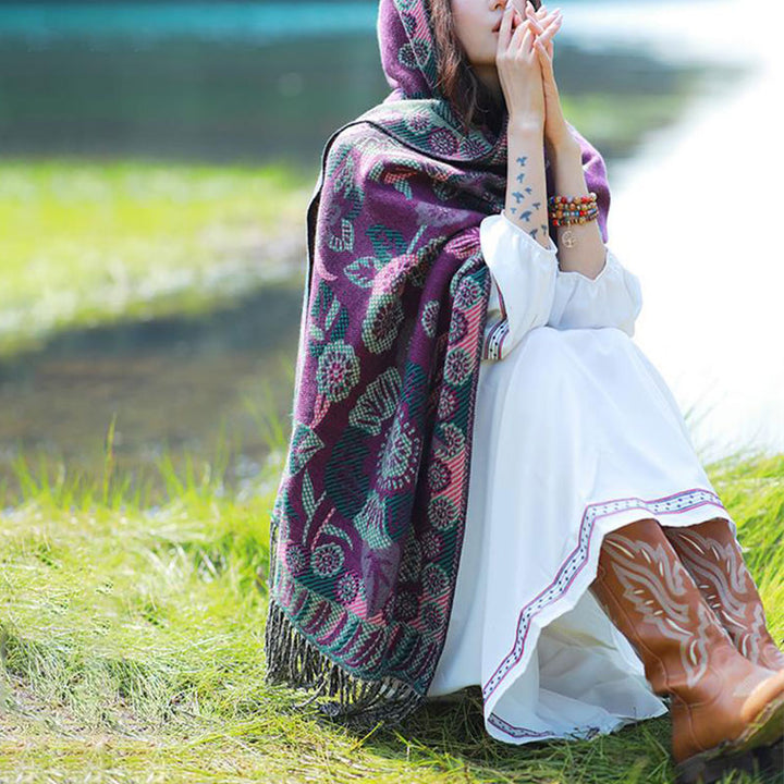 Buddha Stones Tybetańskie Kwiaty Kwiatowe Liście Wzór Projekt Szal Przytulny Podróżny Szalik Owijany - image 19