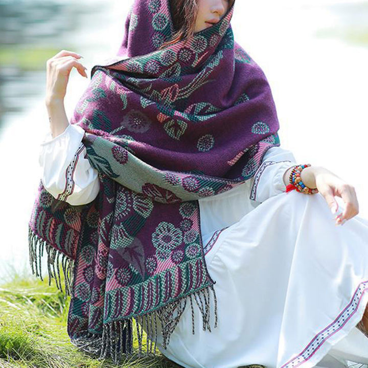 Buddha Stones Tybetańskie Kwiaty Kwiatowe Liście Wzór Projekt Szal Przytulny Podróżny Szalik Owijany - image 18