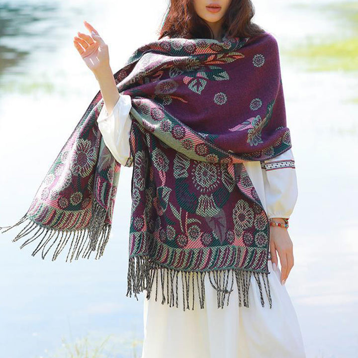 Buddha Stones Tybetańskie Kwiaty Kwiatowe Liście Wzór Projekt Szal Przytulny Podróżny Szalik Owijany - image 14