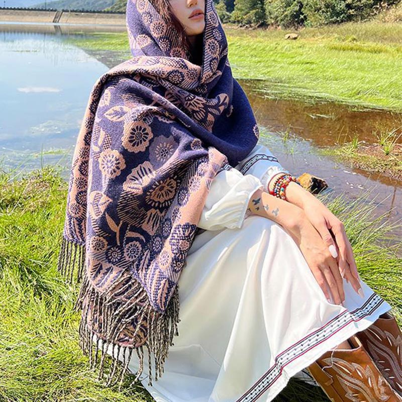 Buddha Stones Tybetańskie Kwiaty Kwiatowe Liście Wzór Projekt Szal Przytulny Podróżny Szalik Owijany - image 39