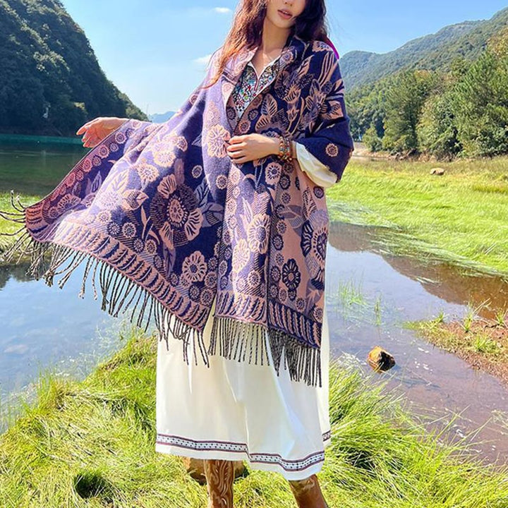 Buddha Stones Tybetańskie Kwiaty Kwiatowe Liście Wzór Projekt Szal Przytulny Podróżny Szalik Owijany - image 36