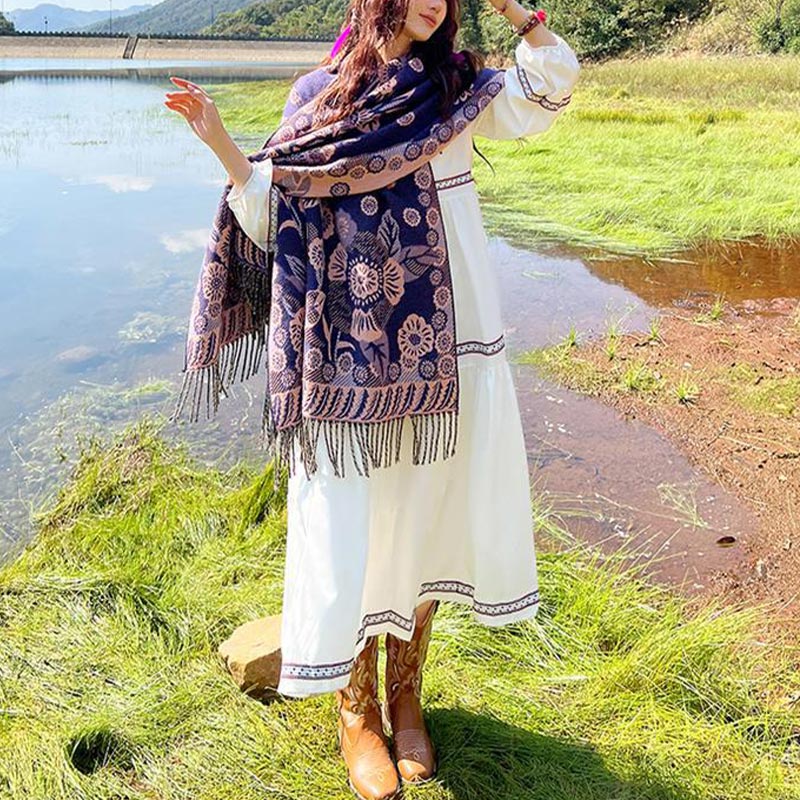 Buddha Stones Tybetańskie Kwiaty Kwiatowe Liście Wzór Projekt Szal Przytulny Podróżny Szalik Owijany - image 37