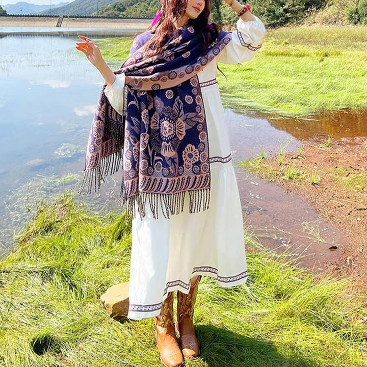 Buddha Stones Tybetańskie Kwiaty Kwiatowe Liście Wzór Projekt Szal Przytulny Podróżny Szalik Owijany - image 37