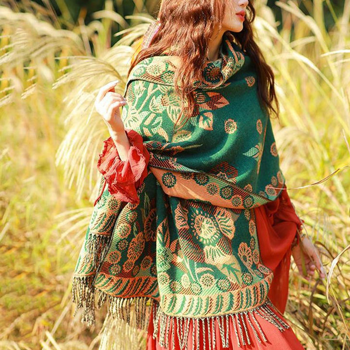 Buddha Stones Tybetańskie Kwiaty Kwiatowe Liście Wzór Projekt Szal Przytulny Podróżny Szalik Owijany - image 26