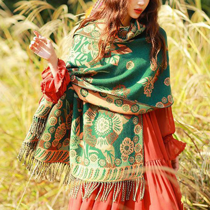 Buddha Stones Tybetańskie Kwiaty Kwiatowe Liście Wzór Projekt Szal Przytulny Podróżny Szalik Owijany - image 23