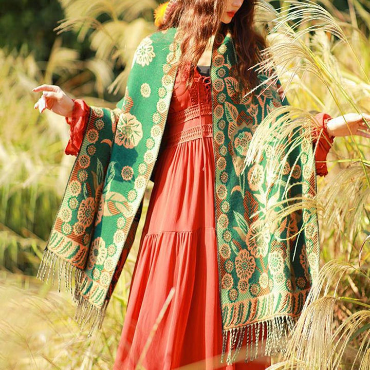 Buddha Stones Tybetańskie Kwiaty Kwiatowe Liście Wzór Projekt Szal Przytulny Podróżny Szalik Owijany - image 25