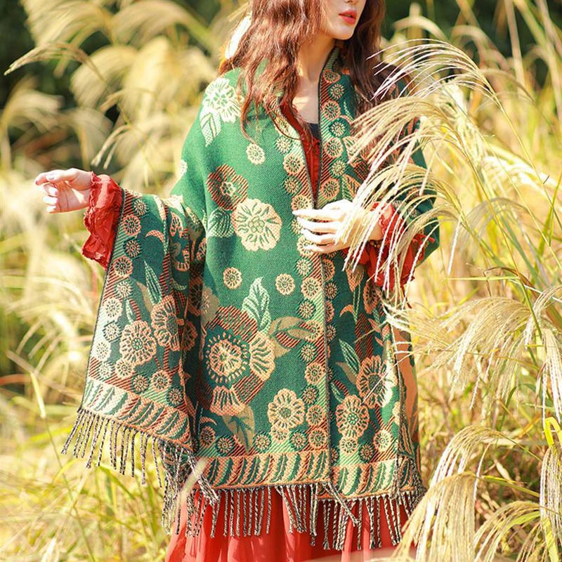 Buddha Stones Tybetańskie Kwiaty Kwiatowe Liście Wzór Projekt Szal Przytulny Podróżny Szalik Owijany - image 27