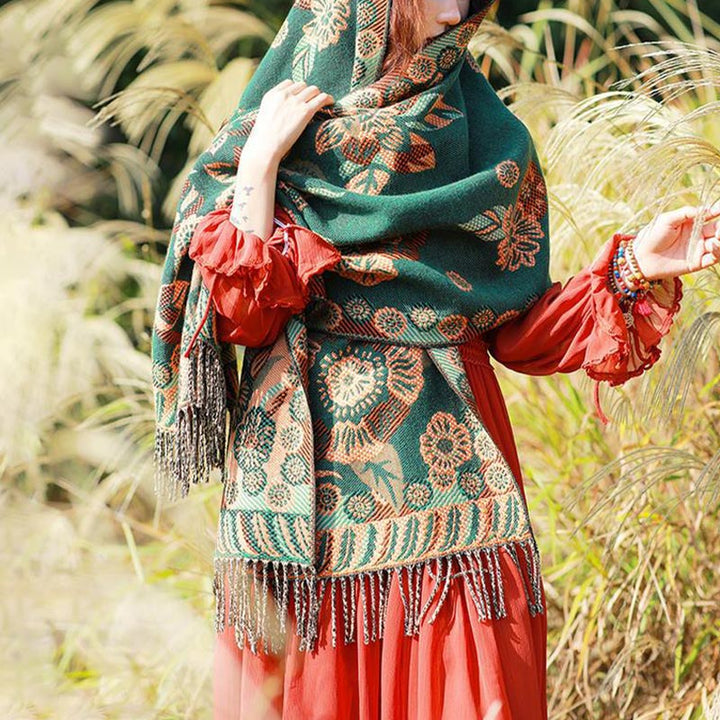 Buddha Stones Tybetańskie Kwiaty Kwiatowe Liście Wzór Projekt Szal Przytulny Podróżny Szalik Owijany - image 22