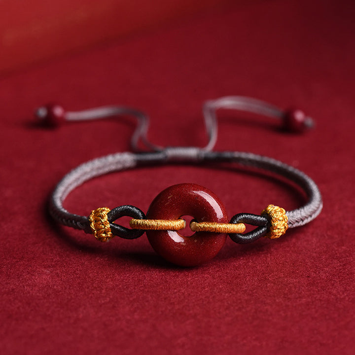 Bransoletka pleciona z ręcznie robionej klamry Cinnabar Peace Buddha Stones