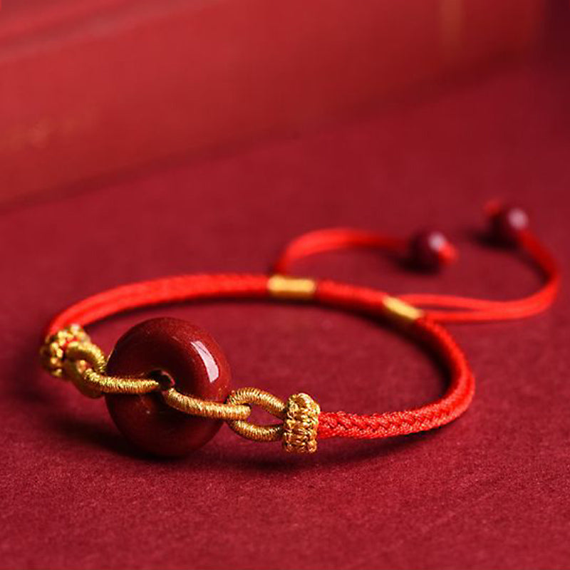 Bransoletka pleciona z ręcznie robionej klamry Cinnabar Peace Buddha Stones