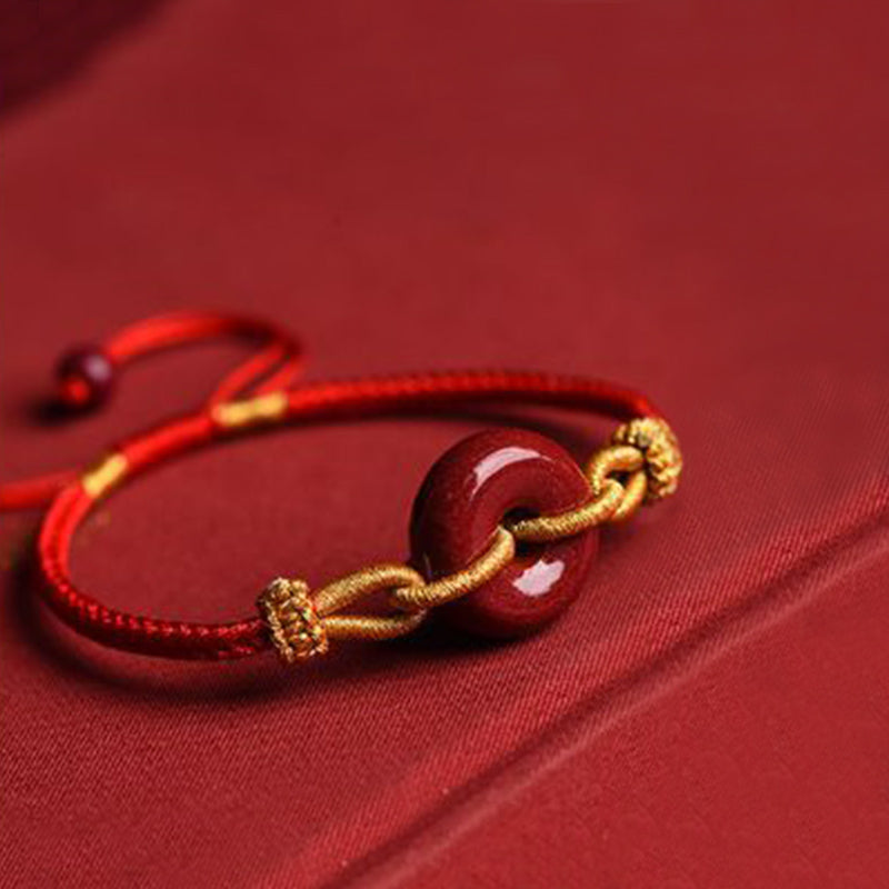 Bransoletka pleciona z ręcznie robionej klamry Cinnabar Peace Buddha Stones