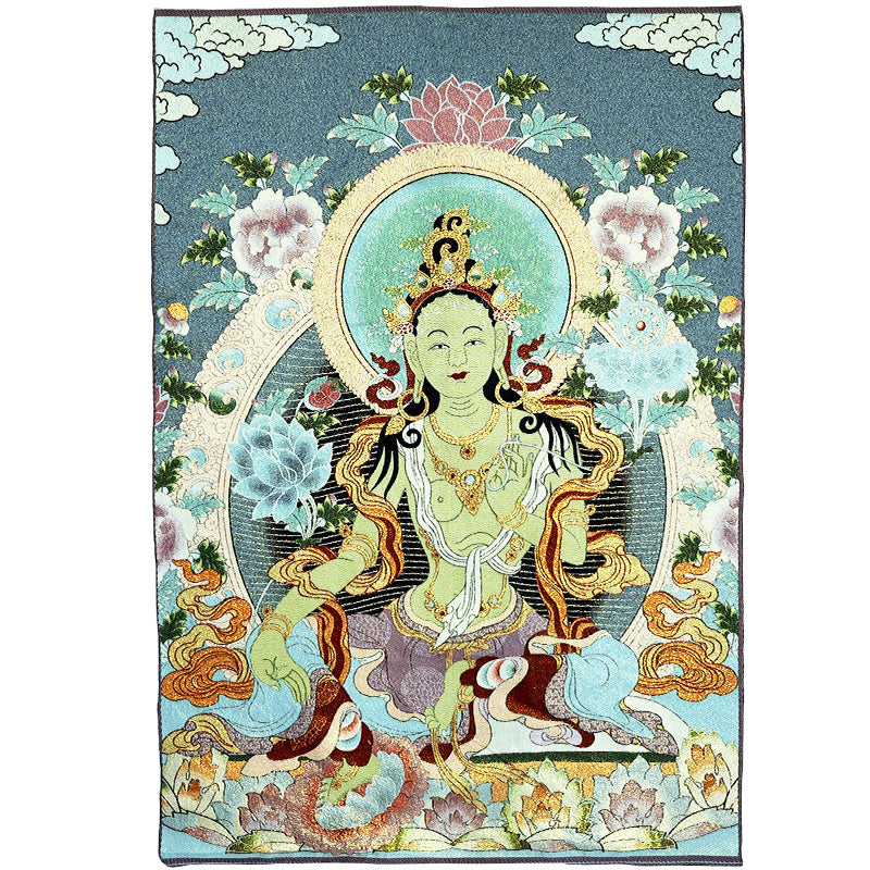 Buddha Stones Tybetańskie Haftowane Białe Tary Thangka Gobelin Ścienny Wiszący Sztuka Ścienna Medytacja Do Wystroju Domu