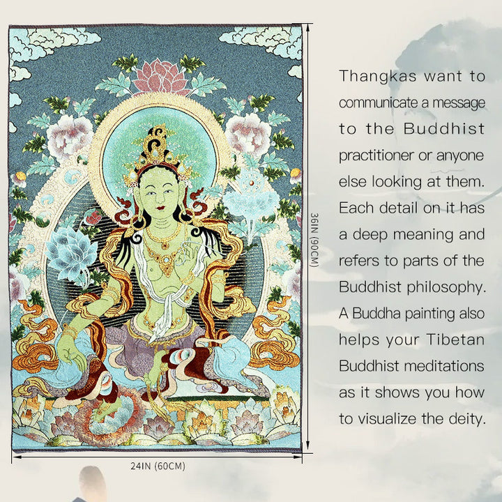 Buddha Stones Tybetańskie Haftowane Białe Tary Thangka Gobelin Ścienny Wiszący Sztuka Ścienna Medytacja Do Wystroju Domu