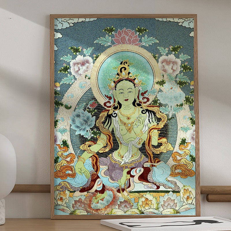 Buddha Stones Tybetańskie Haftowane Białe Tary Thangka Gobelin Ścienny Wiszący Sztuka Ścienna Medytacja Do Wystroju Domu - image 1