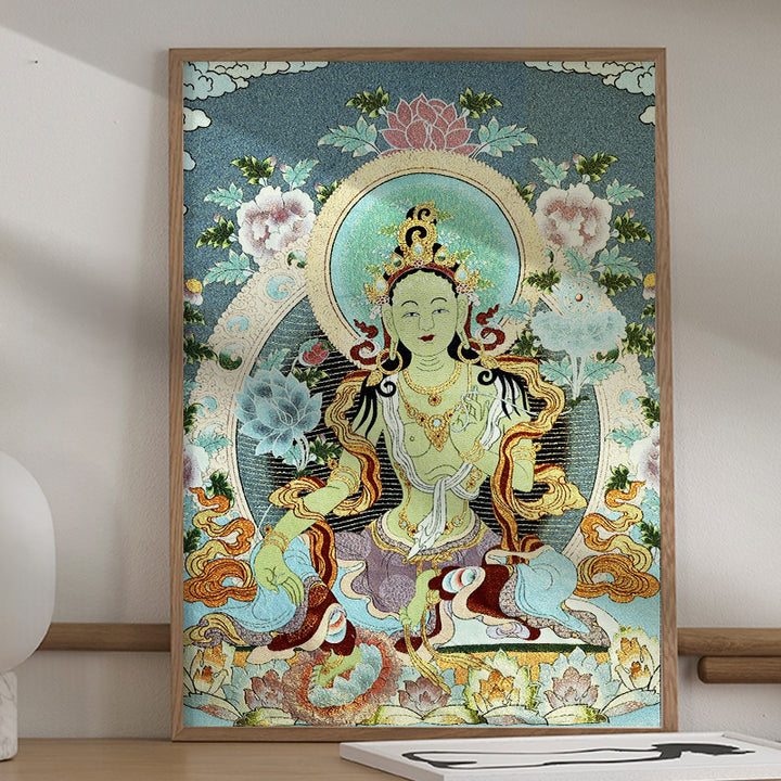 Buddha Stones Tybetańskie Haftowane Białe Tary Thangka Gobelin Ścienny Wiszący Sztuka Ścienna Medytacja Do Wystroju Domu - image 1