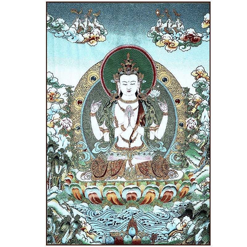 Buddha Stones Tybetańskie Haftowane Białe Tary Thangka Gobelin Ścienny Wiszący Sztuka Ścienna Medytacja Do Wystroju Domu
