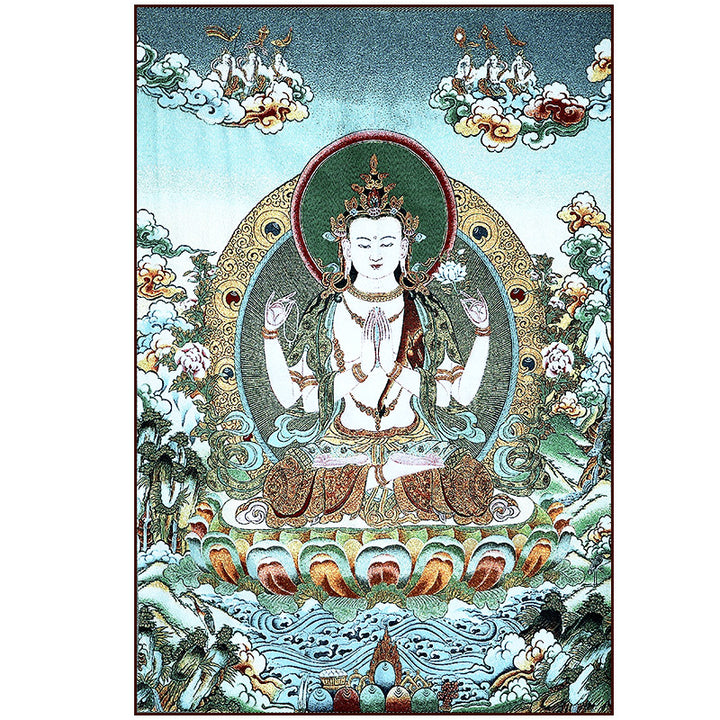 Buddha Stones Tybetańskie Haftowane Białe Tary Thangka Gobelin Ścienny Wiszący Sztuka Ścienna Medytacja Do Wystroju Domu