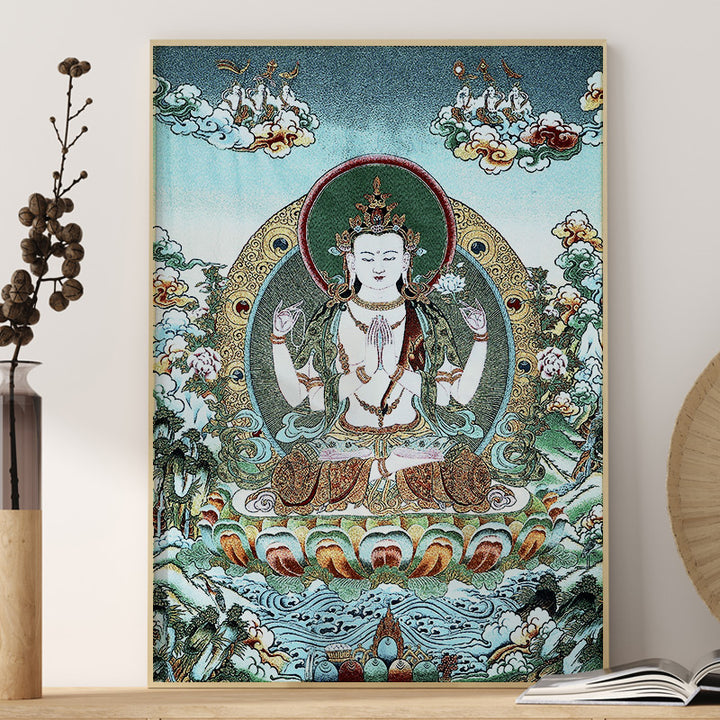 Buddha Stones Tybetańskie Haftowane Białe Tary Thangka Gobelin Ścienny Wiszący Sztuka Ścienna Medytacja Do Wystroju Domu