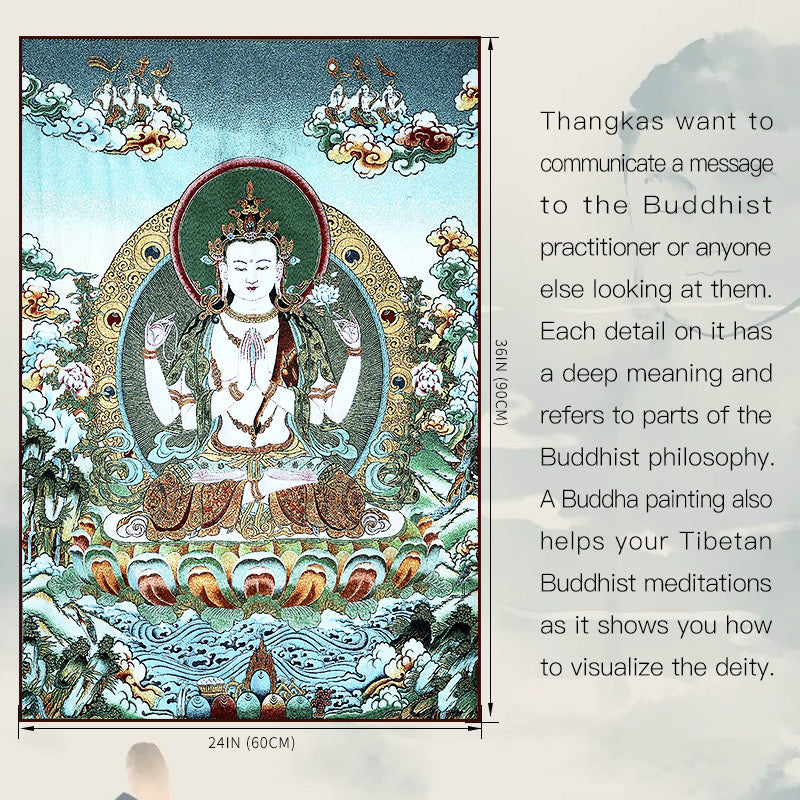 Buddha Stones Tybetańskie Haftowane Białe Tary Thangka Gobelin Ścienny Wiszący Sztuka Ścienna Medytacja Do Wystroju Domu