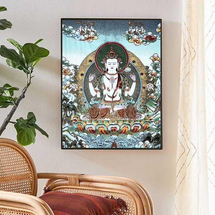 Buddha Stones Tybetańskie Haftowane Białe Tary Thangka Gobelin Ścienny Wiszący Sztuka Ścienna Medytacja Do Wystroju Domu