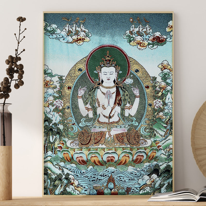 Buddha Stones Tybetańskie Haftowane Białe Tary Thangka Gobelin Ścienny Wiszący Sztuka Ścienna Medytacja Do Wystroju Domu