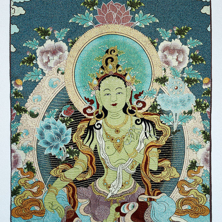 Buddha Stones Tybetańskie Haftowane Białe Tary Thangka Gobelin Ścienny Wiszący Sztuka Ścienna Medytacja Do Wystroju Domu