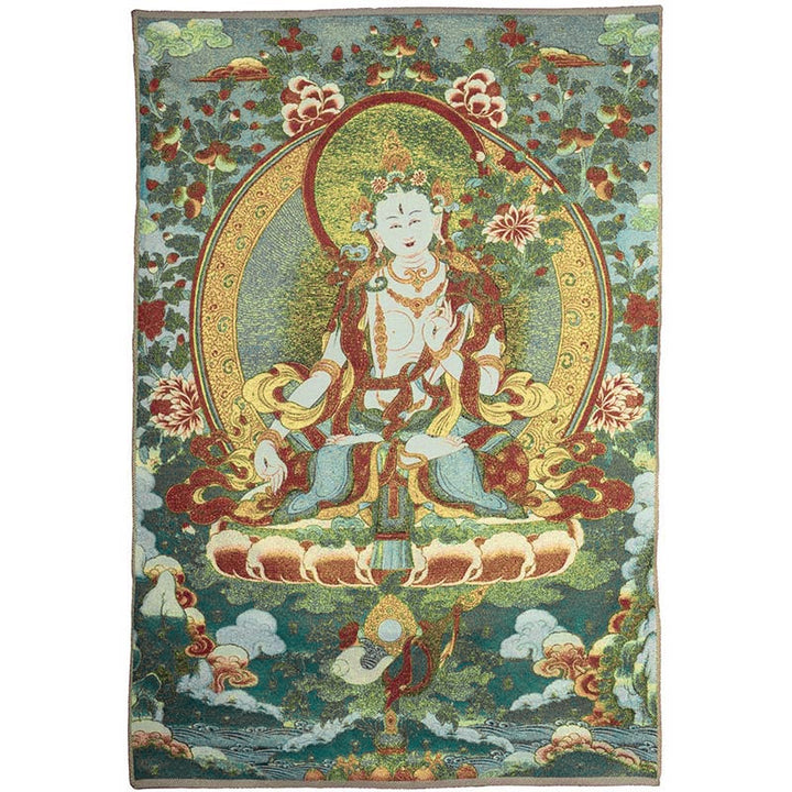 Buddha Stones Tybetańskie Haftowane Białe Tary Thangka Gobelin Ścienny Wiszący Sztuka Ścienna Medytacja Do Wystroju Domu