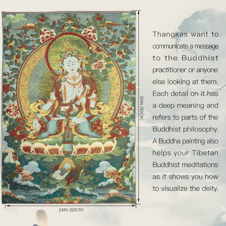 Buddha Stones Tybetańskie Haftowane Białe Tary Thangka Gobelin Ścienny Wiszący Sztuka Ścienna Medytacja Do Wystroju Domu