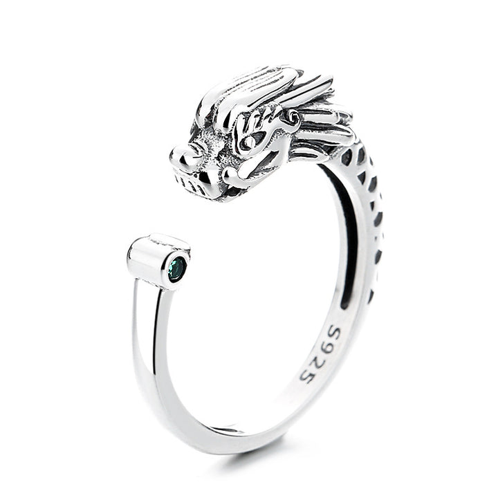 Buddha Stones 925 Srebro Sterling Rok Smoka Ochrona Szczęścia Regulowany Metalowy Pierścień