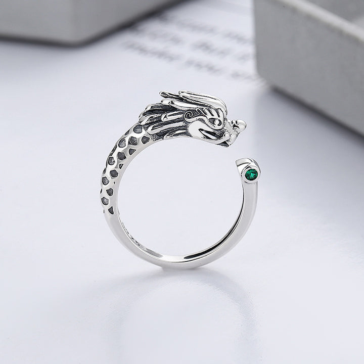 Buddha Stones 925 Srebro Sterling Rok Smoka Ochrona Szczęścia Regulowany Metalowy Pierścień