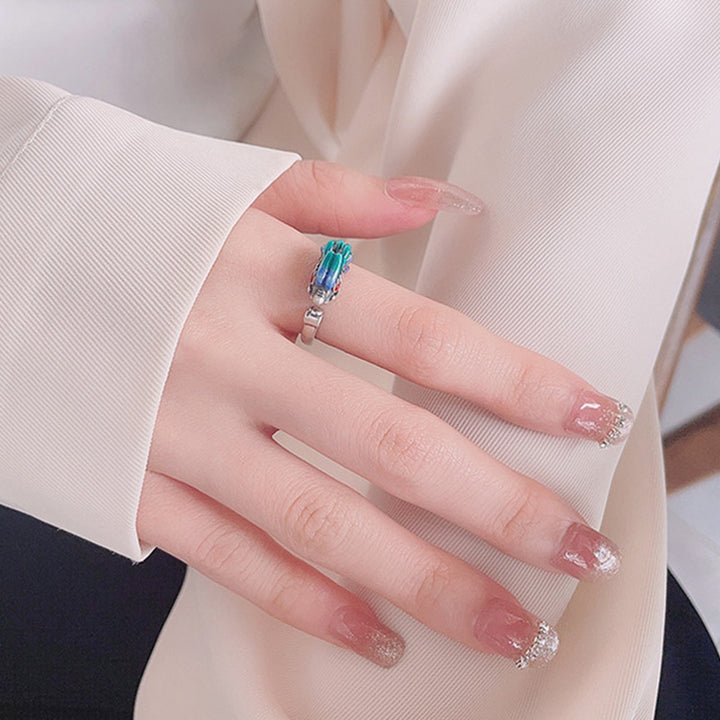 Buddha Stones 925 Srebro Sterling Rok Smoka Ochrona Szczęścia Regulowany Metalowy Pierścień - image 6