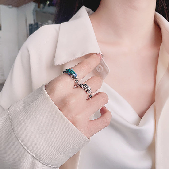 Buddha Stones 925 Srebro Sterling Rok Smoka Ochrona Szczęścia Regulowany Metalowy Pierścień